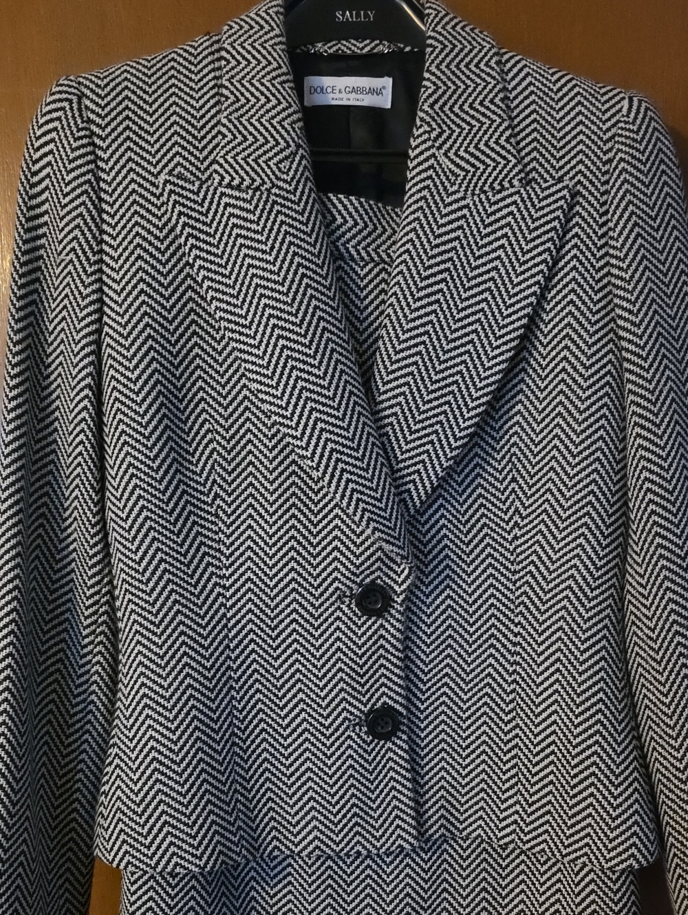 Dolce & Gabbana Black and White Chevron Herringbone Blazer SKIRT suit
